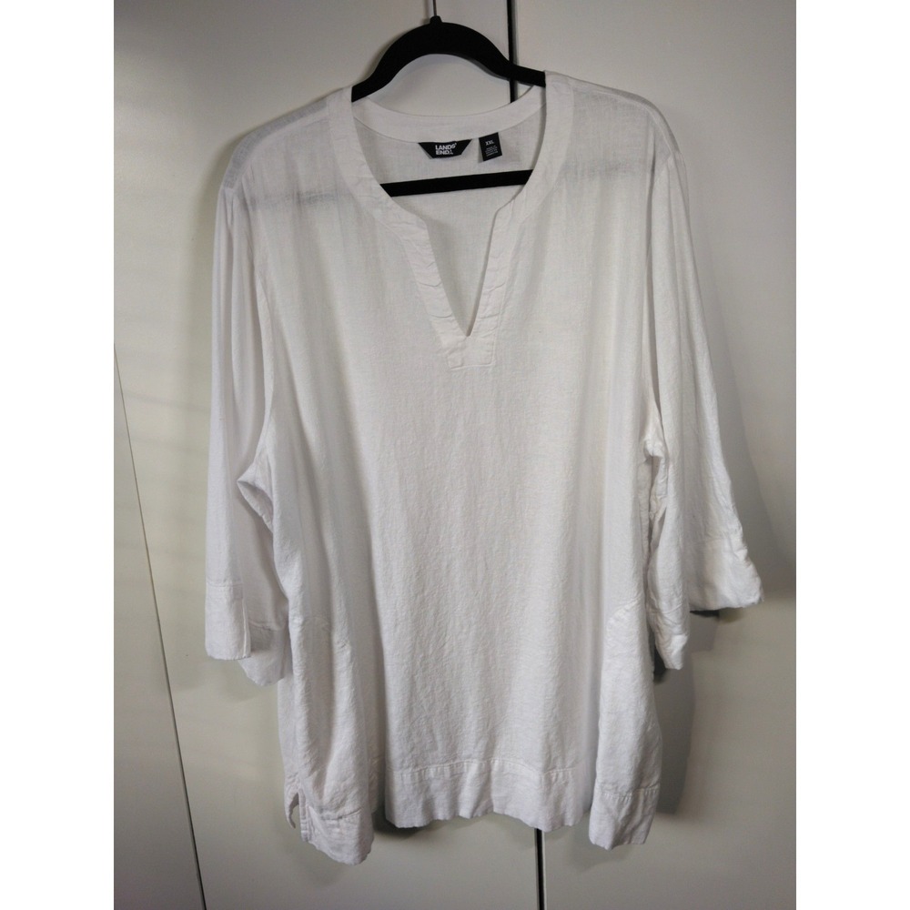 Lands End Womens Linen Blend Tunic Top Size XXL Coastal Resort Quiet Luxury